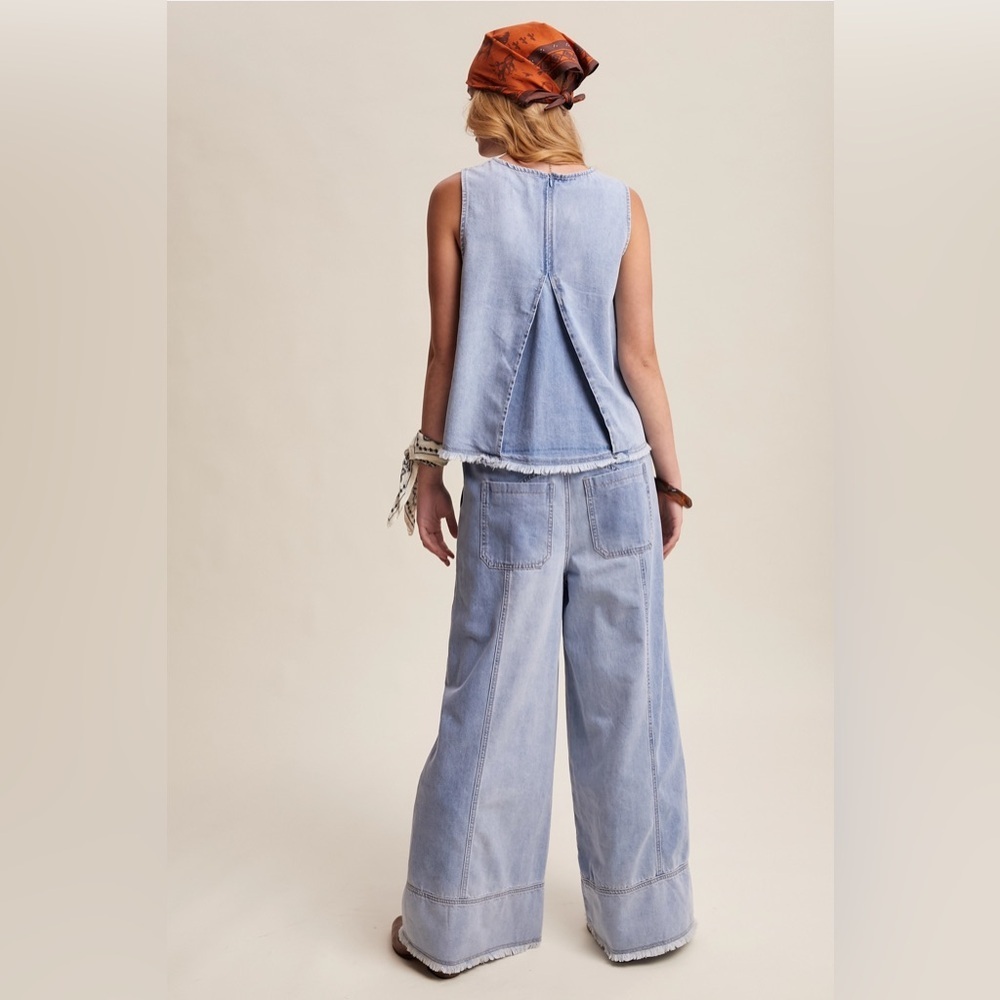 Listicle Light Blue Washed Denim Tank & Wide-Leg Pants Set - Picture 4 of 4